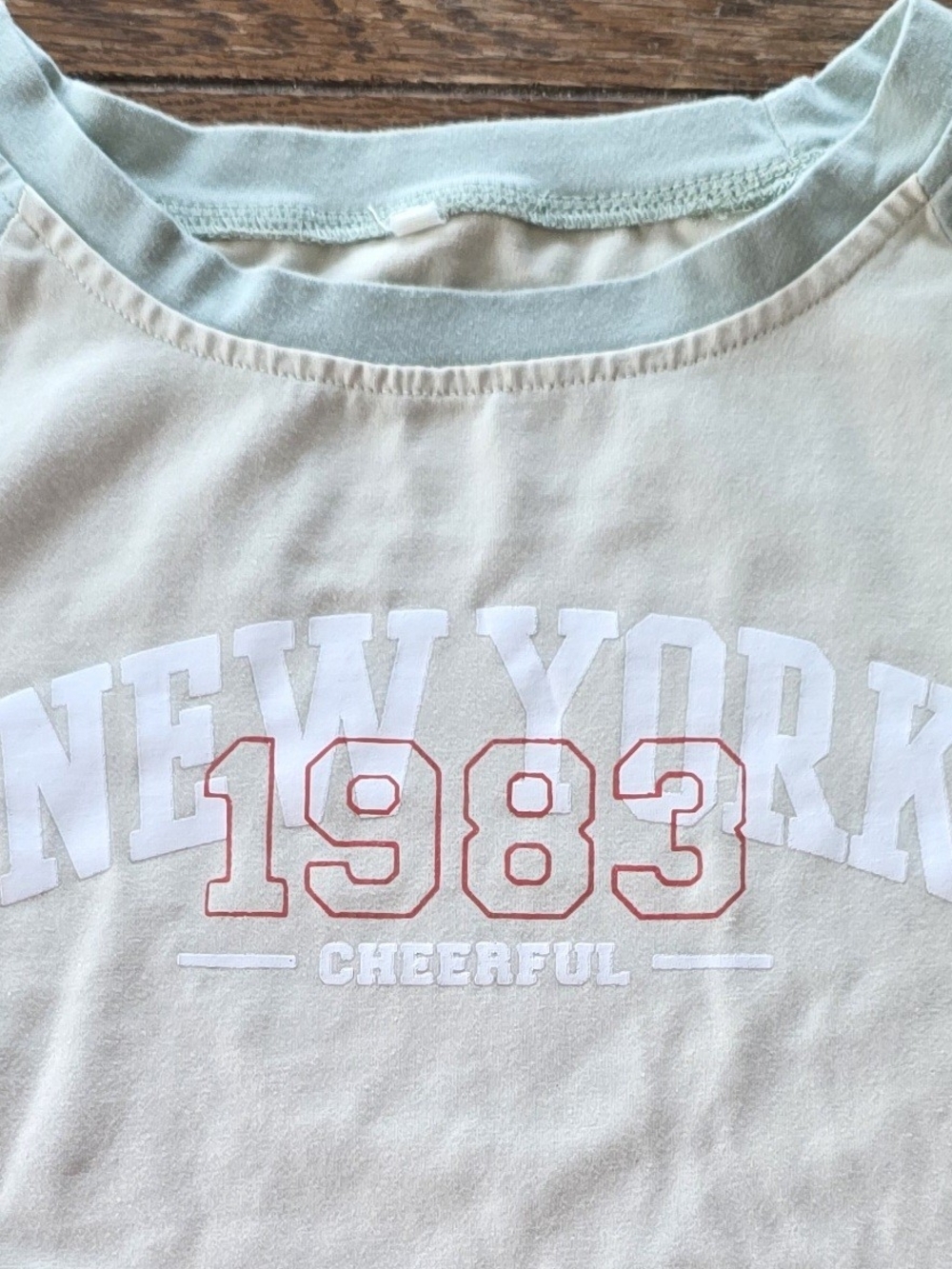 New York 1983 Cheerful Cropped Raglan Tee Light Sage/Cream Medium